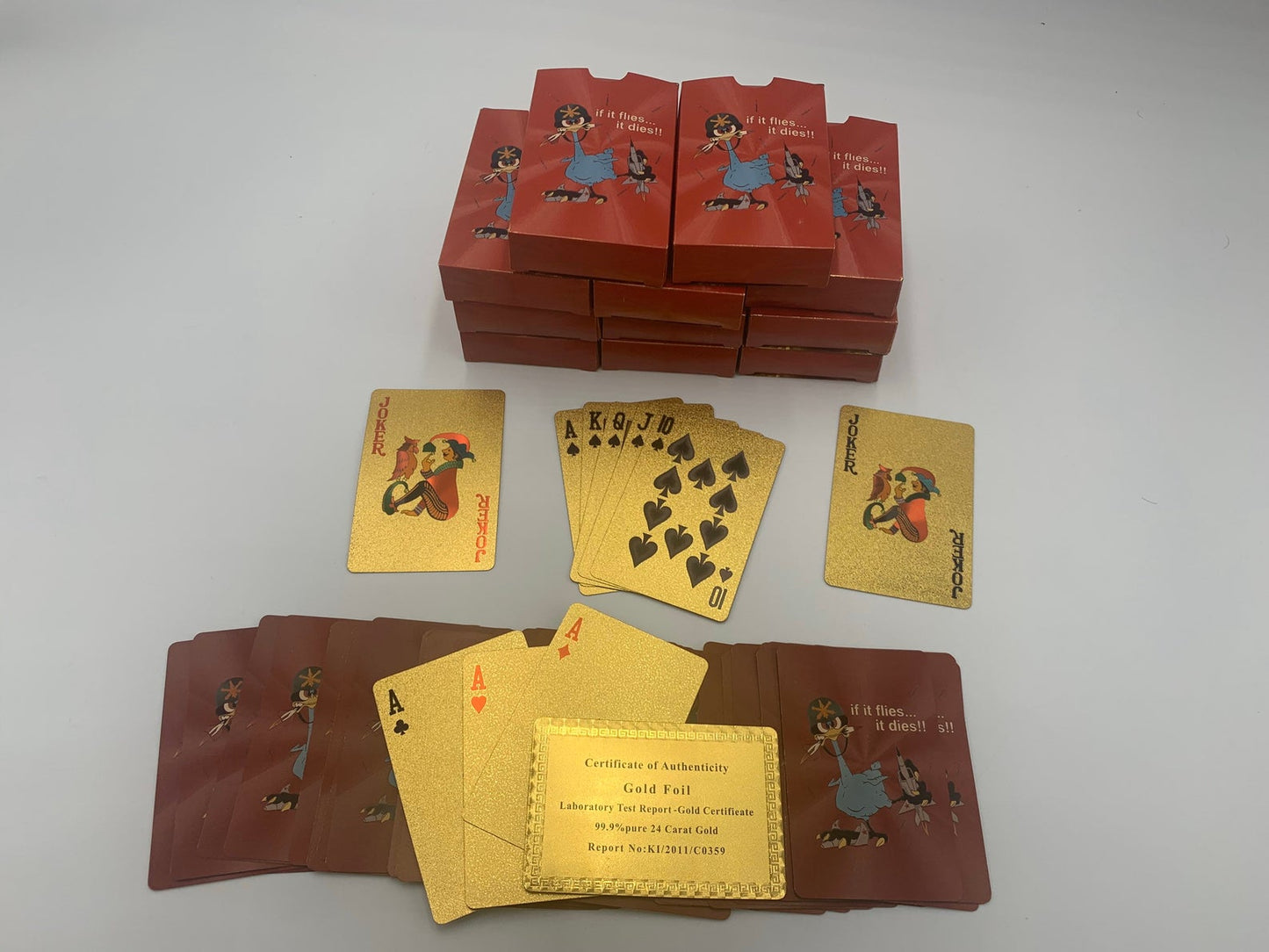 OOzlefinch Embossed Red Print and Gold Plastic Playing cards Air Defense Artillery, SHORAD, Patriot, THAAD, CRAM, Nike Hercules, Stinger